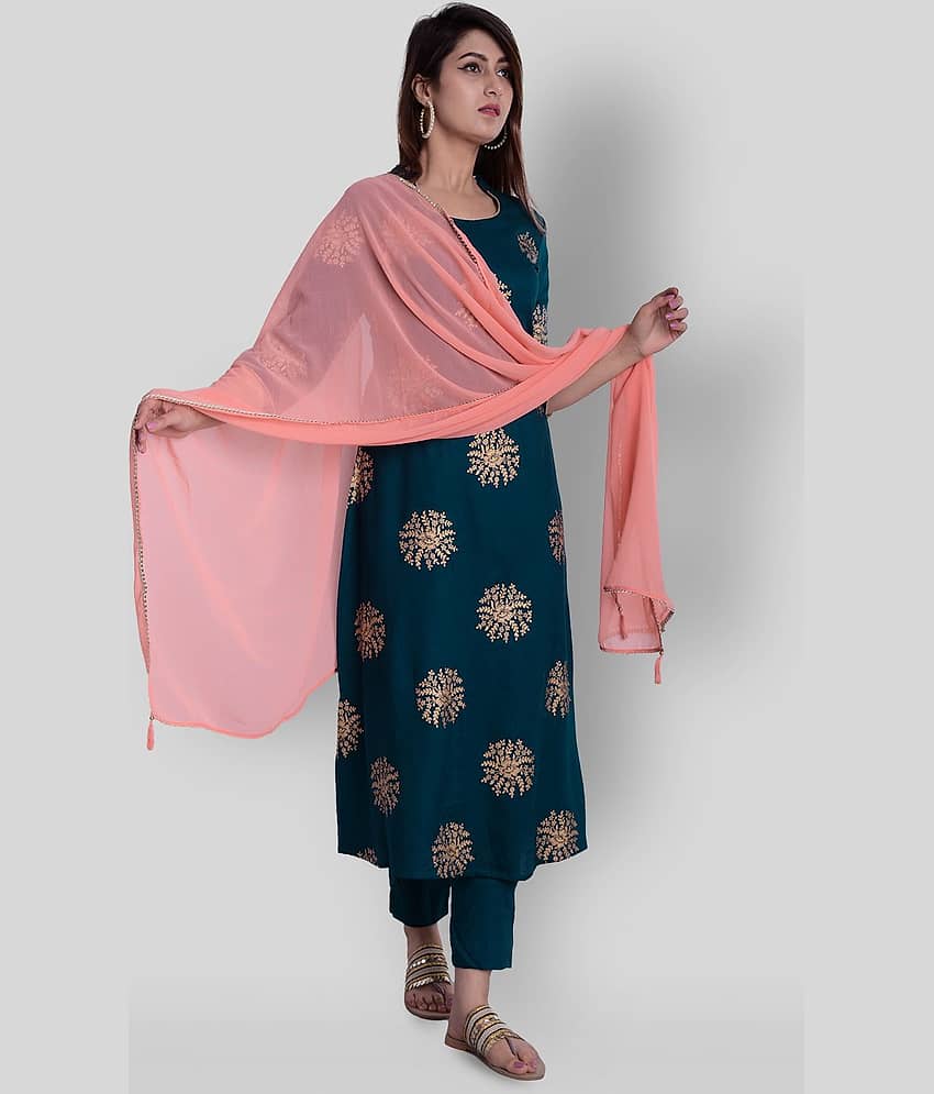 The Style Story - Green Straight Rayon Women's Stitched Salwar Suit ( Pack of 1 )