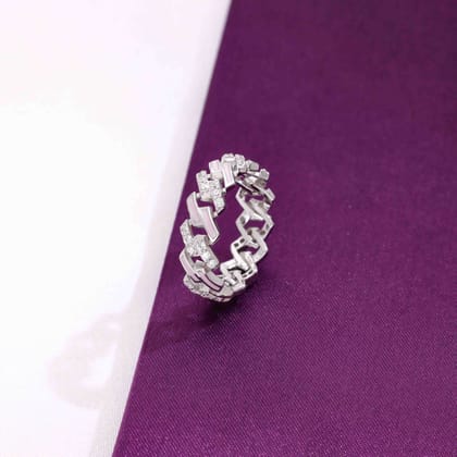 Classic Cuban Band Silver Ring-White Stone / Silver / US 5 (15.6 mm Diameter)