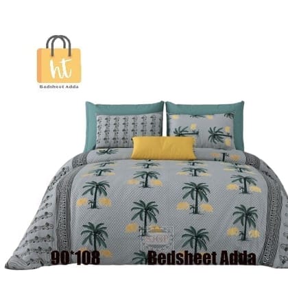 3001-Hometrade India-Standard King Size (90*108 Inches)-Pure Cotton Jaipuri Double Bedsheet With Matching Pillow Cover