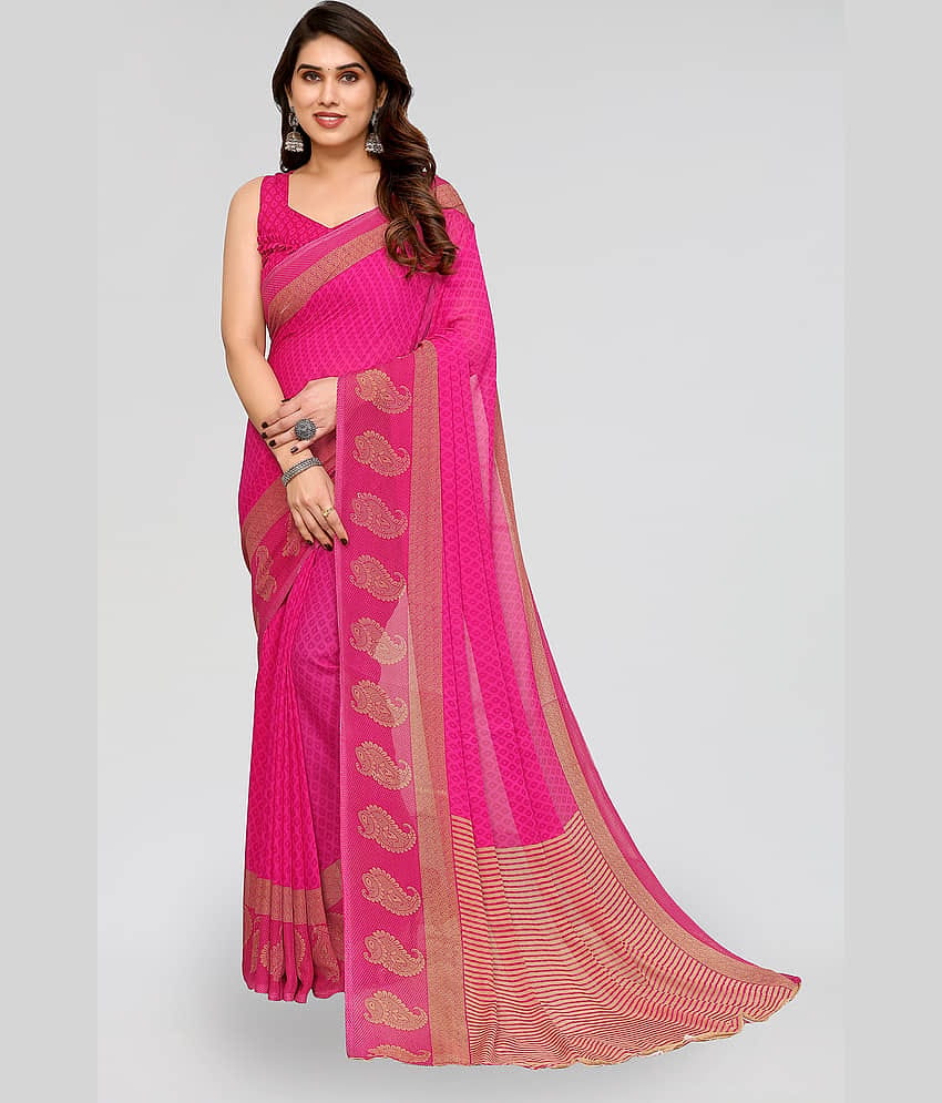 ANAND SAREES Georgette Printed Saree With Unstitched Blouse Piece ( Pink )