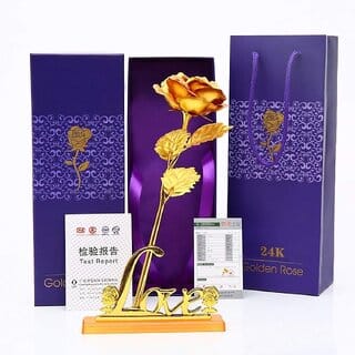 EASTERN CLUB 24K Golden Rose Gift with Love Stand EASTERN CLUB 24K Golden Rose Gift with Love Stand