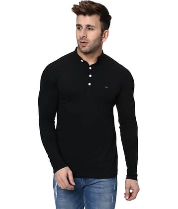 Alexender Cotton Blend Slim Fit Solid Full Sleeves Men's Henley T-Shirt - Black ( Pack of 1 )