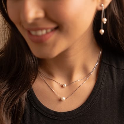 Double Layered Tamara Necklace Set - Silver