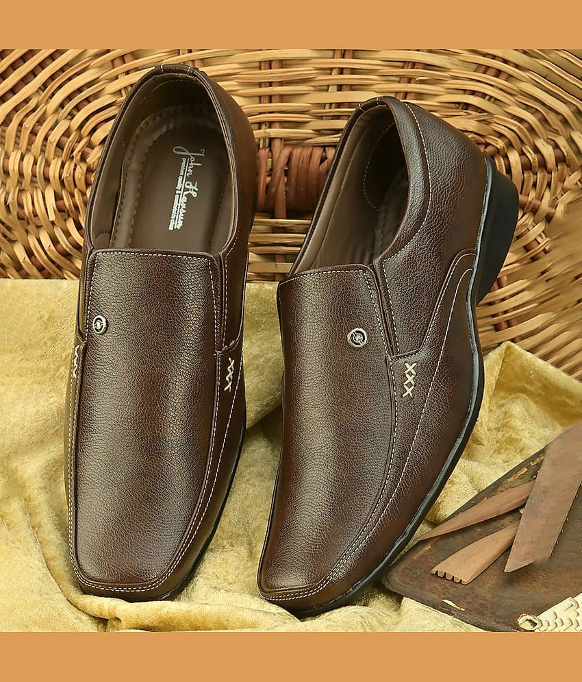John Karsun Brown Men's Slip On Formal Shoes