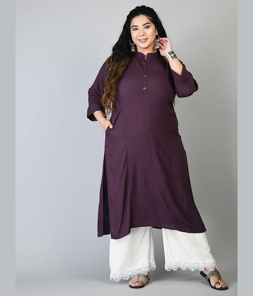 PrettyPlus by Desinoor.com Rayon Solid Straight Women's Kurti - Purple ( Pack of 1 )