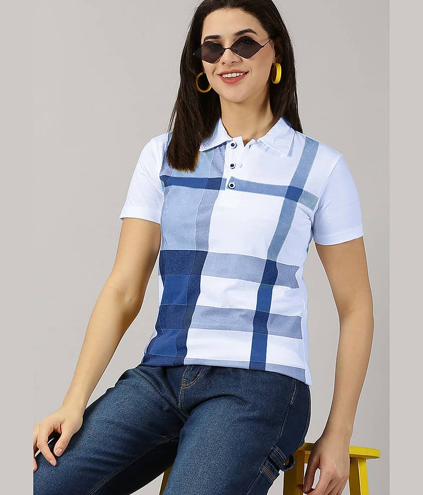 AUSK Women Cotton Blend Checks Regular Fit Polo Collar T-Shirt ( Mustard )