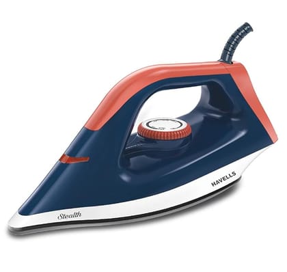 Havells ABS Stealth 1000 Watt Dry Iron With American Heritage Non Stick Sole Plate, Aerodynamic Design, Easy Grip Temperature Knob & 2 Years Warranty. (Blue), 1000 Watts Havells ABS Stealth 1000 Watt Dry Iron With American Heritage Non Stick Sole Plate, Aerodynamic Design, Easy Grip Temperature Knob & 2 Years Warranty. (Blue), 1000 Watts