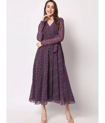 kedar fab Georgette Printed Midi Women's Fit & Flare Dress - Purple ( Pack of 1 )