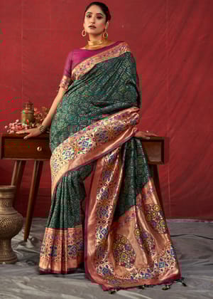 Bottle Green Woven Paithani Silk Saree