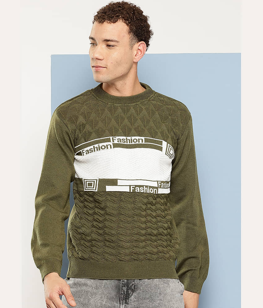 Aarika Woollen Round Neck Men's Full Sleeves Pullover Sweater - Green ( Pack of 1 )