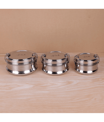 inKitch Stainless Steel Lunch Box Stainless Steel Lunch Box 3 - Container ( Pack of 3 )