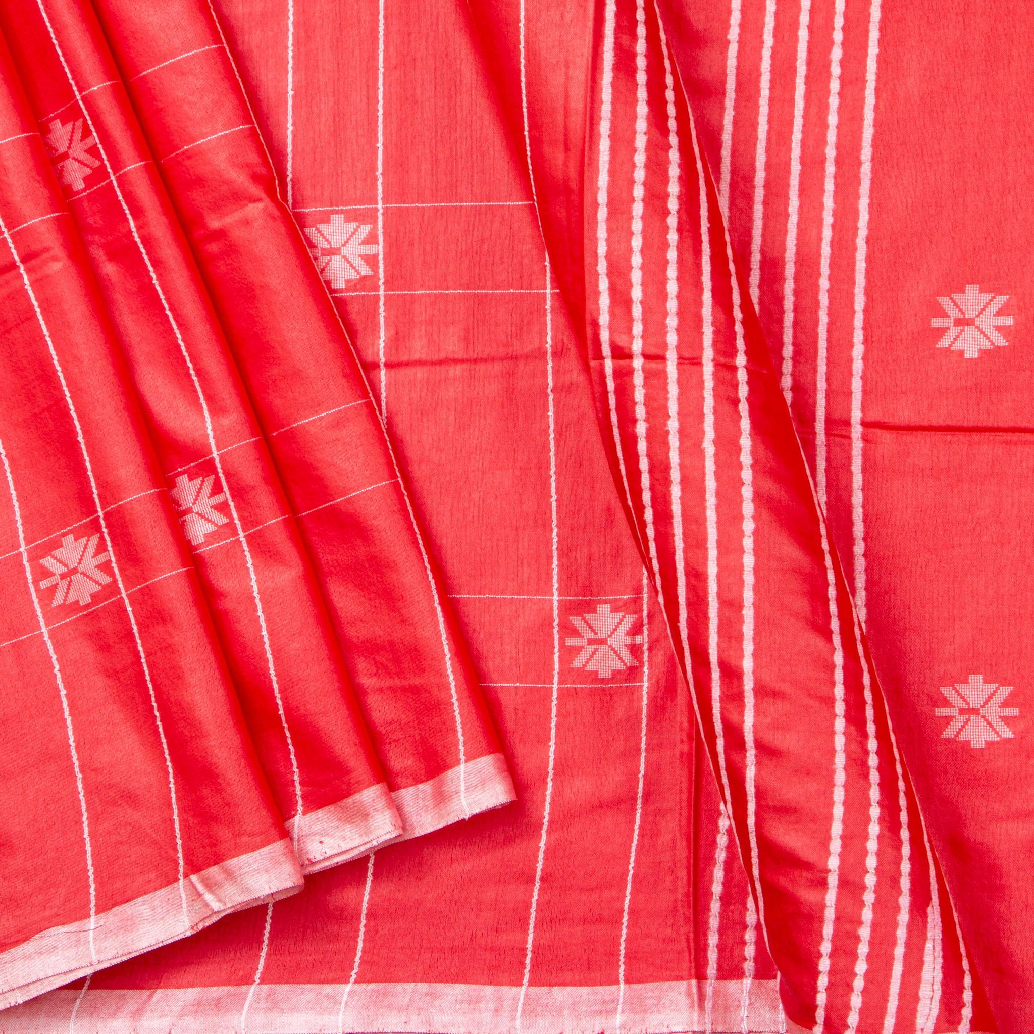 Red Tussar Silk Saree Handwoven PT 2087