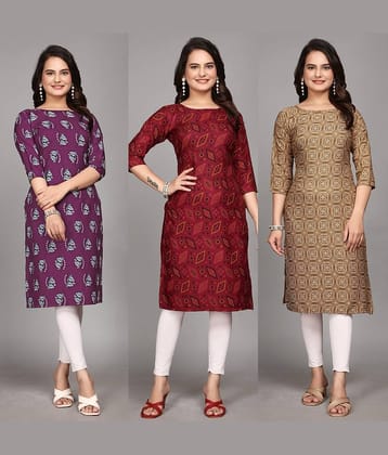 KALAVRITTA Pack of 3 Crepe Printed Straight Women's Kurti - ( Multicoloured )