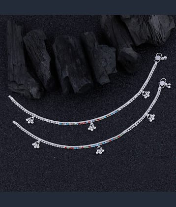 Paola Silver Plated Multi Color Diamond Ghungroo Payal  Anklet for Women And Girl.