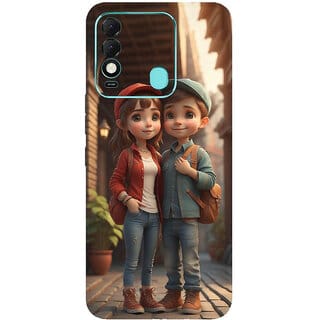 Yug Emporium Tecno Spark 8 Mobile Skin Sticker ( 3D Bestfriend Couple Theme STICKERS) (Mobile Back Cover, Multicolor)