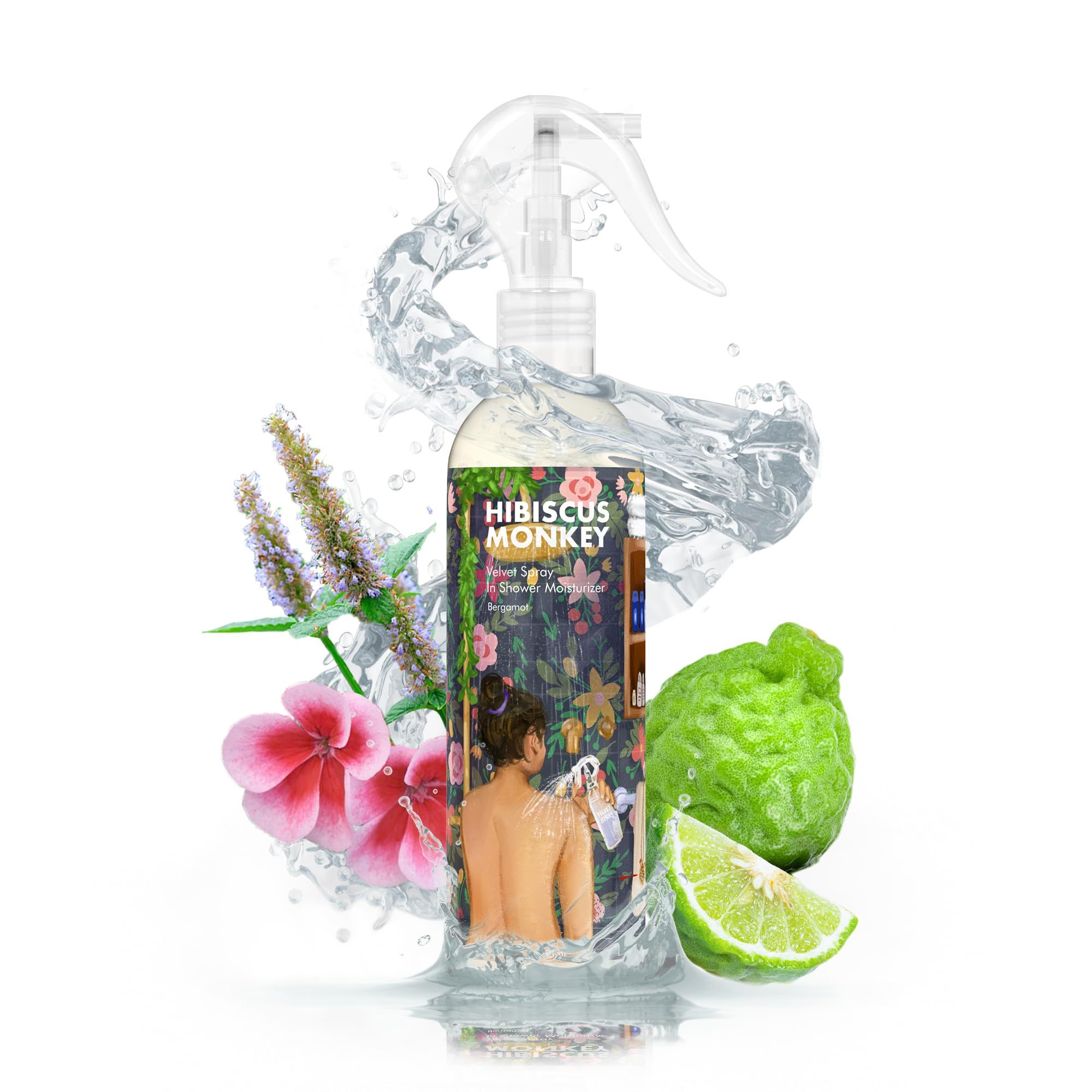 Hibiscus Monkey Velvet Spray Bergamot In Shower Body Moisturizer | Coconut Milk Oil, Bergamot |Moisturizes, Reduces Dryness, Soothes KP|All Natural |Lightweight, Non-Sticky|Dermatologist Tested|250 ML Hibiscus Monkey Velvet Spray Bergamot In Shower Body 