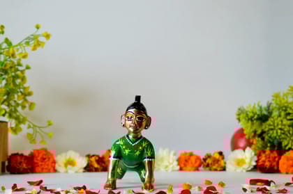 Goddess Radha kishori Balpan Color Statue (Color - Golden, Size - 4.5H *4.75L*2.5B) by Snova Enterprises