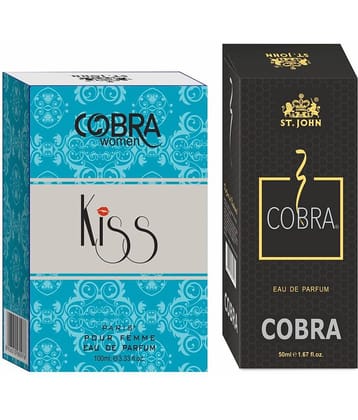 ST.JOHN Cobra Kiss 100ml & Cobra 50ml Long Lasting Perfume For Men 150ml- Pack of 2