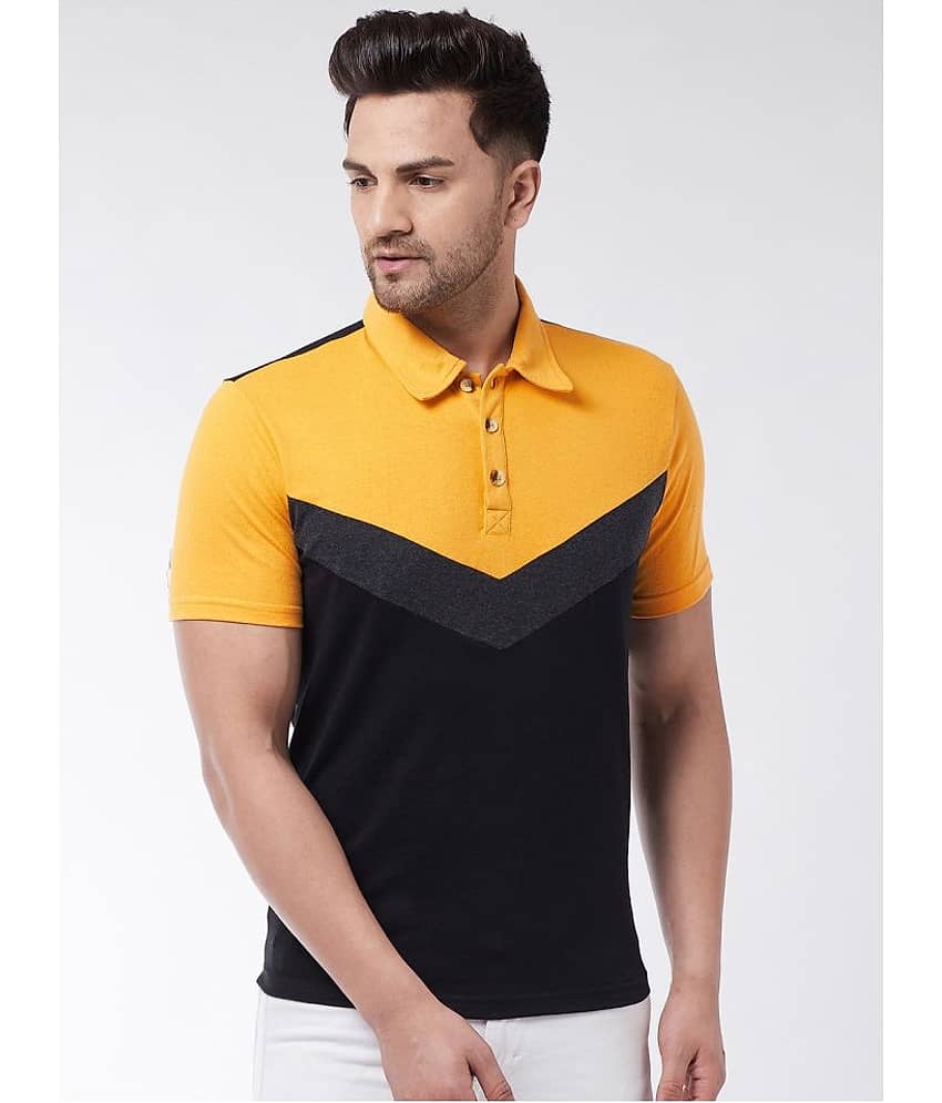 Gritstones Pack of 1 Cotton Regular Fit Colorblock Half Sleeves Men's Polo T Shirt ( Yellow )