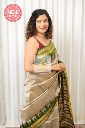 Bandha Border Khandua Ikkat Silk Saree - Pastel Olive