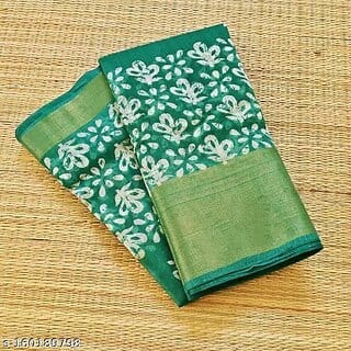 Green Colour Cotton Printed saree With Blouse Piece