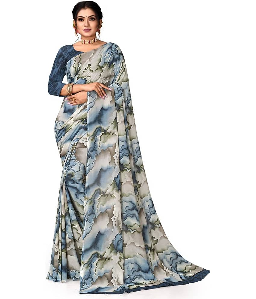 Kanooda Prints Georgette Printed Saree With Unstitched Blouse Piece ( Multicolor )