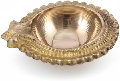 Aatm Traditional Embossed Brass Diya Set of 2 - Handcrafted 5.5 cm Gold Finish Deepam
