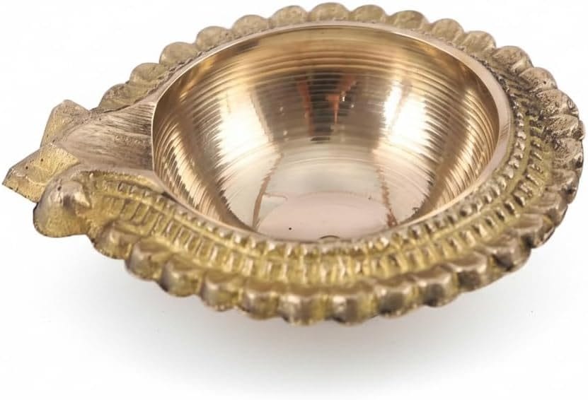 Aatm Traditional Embossed Brass Diya Set of 2 - Handcrafted 5.5 cm Gold Finish Deepam