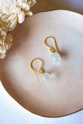 Moon Stone Briolette Sterling Silver Slip On Earrings-Gold