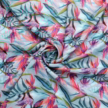 Large Leaves Digital Printed Kota Doria Fabric