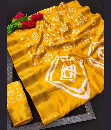 HEMA SILK MILLS Cotton Blend Printed Regular Saree With Unstitched Blouse Piece ( Yellow )