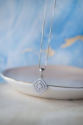 Ecentric Square Sterling Silver Pendant-With Chain / Silver