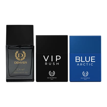 Denver Pack of 3 Perfumes (Chief + VIP Rush + Blue Arctic) - 30ml Each Denver Pack of 3 Perfumes (Chief + VIP Rush + Blue Arctic) - 30ml Each