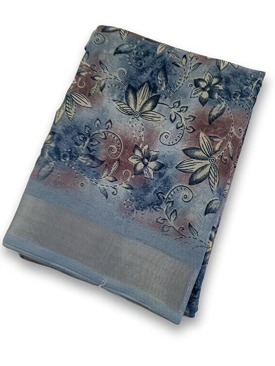Soft Linen Floral Printed Saree for Women with Blouse Piece |