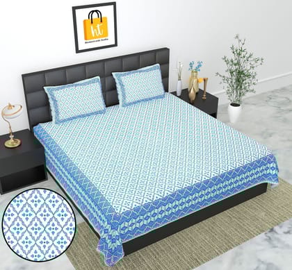 3001-Hometrade India-Standard King Size (90*108 Inches) Double Bedsheet With 2 Pillow Cover-RJ-14-Jaipur lining-3101