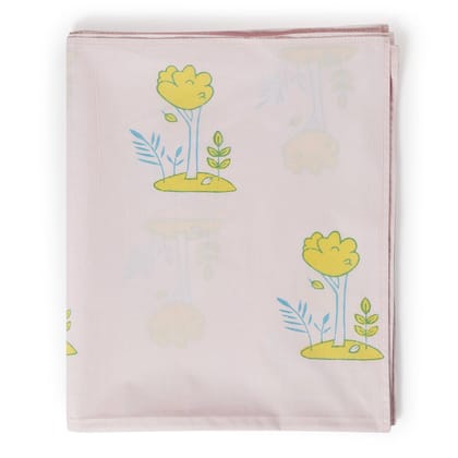 Block Printed Tree Cotton Single Bedsheet - 60X90 - Pink-60 inches x 90 inches / Cotton / Pink