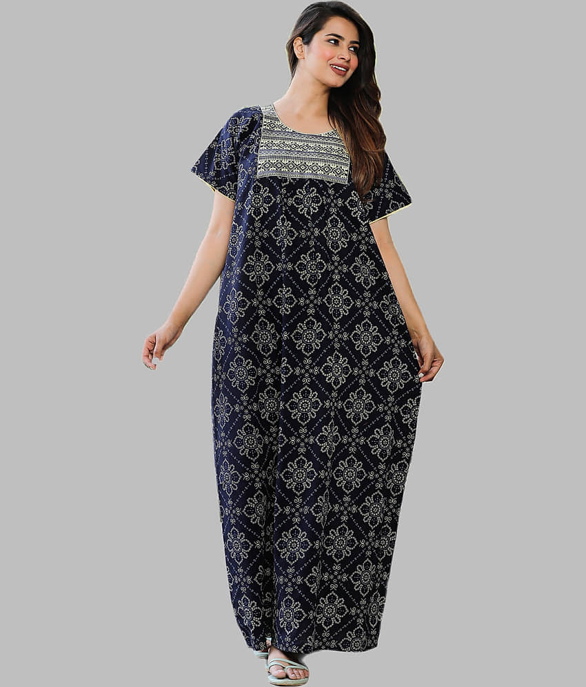 G4Girl - Navy Cotton Women's Nightwear Nighty & Night Gowns ( Pack of 1 )