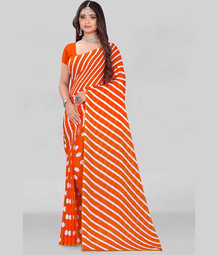 LEELAVATI Georgette Printed Saree With Unstitched Blouse Piece ( Orange )