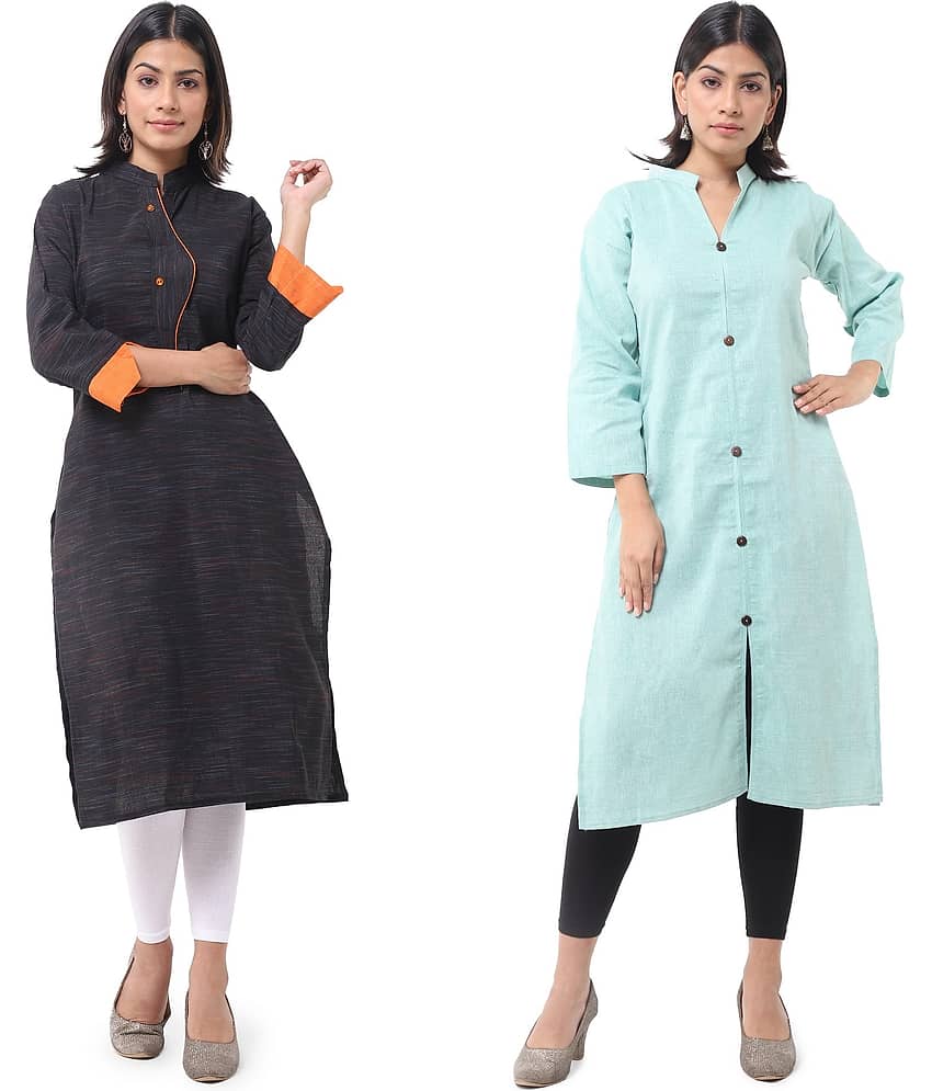 DESHBANDHU DBK - Multicolor Cotton Women's Straight Kurti ( Pack of 2 )