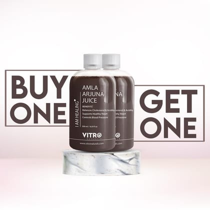 Vitro Amla Arjuna Juice 500ml | Arjuna Chaal & Amla for Cholesterol Care & Heart Health | Ayurvedic Blend that Supports Cardiovascular Health | Buy 1 Get 1 Free-2 Units