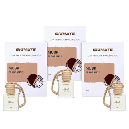 Signate Car Perfume with Natural Fragrance Essential Oils | Car Air Fresheners Long Lasting upto 90 days | Hanging Pod in Glass Bottle With Wooden Diffuser Lid  15ML