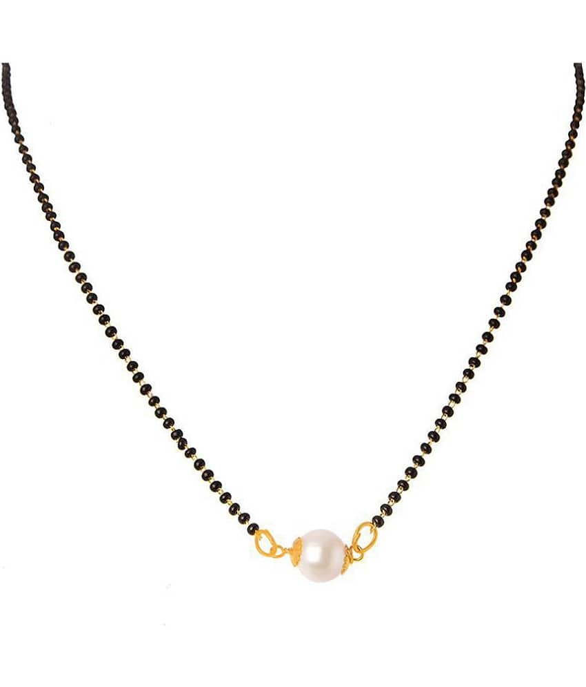 Jewellery for Less One g Gold Plated Pearl and Black Beaded Chain Traditional Ethnic Mangalsutra for Women