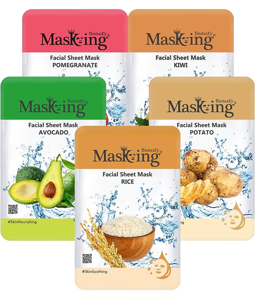 Masking Beauty Pomegranate Kiwi Avocado Potato Rice Face Sheet Mask 100 ml Pack of 5