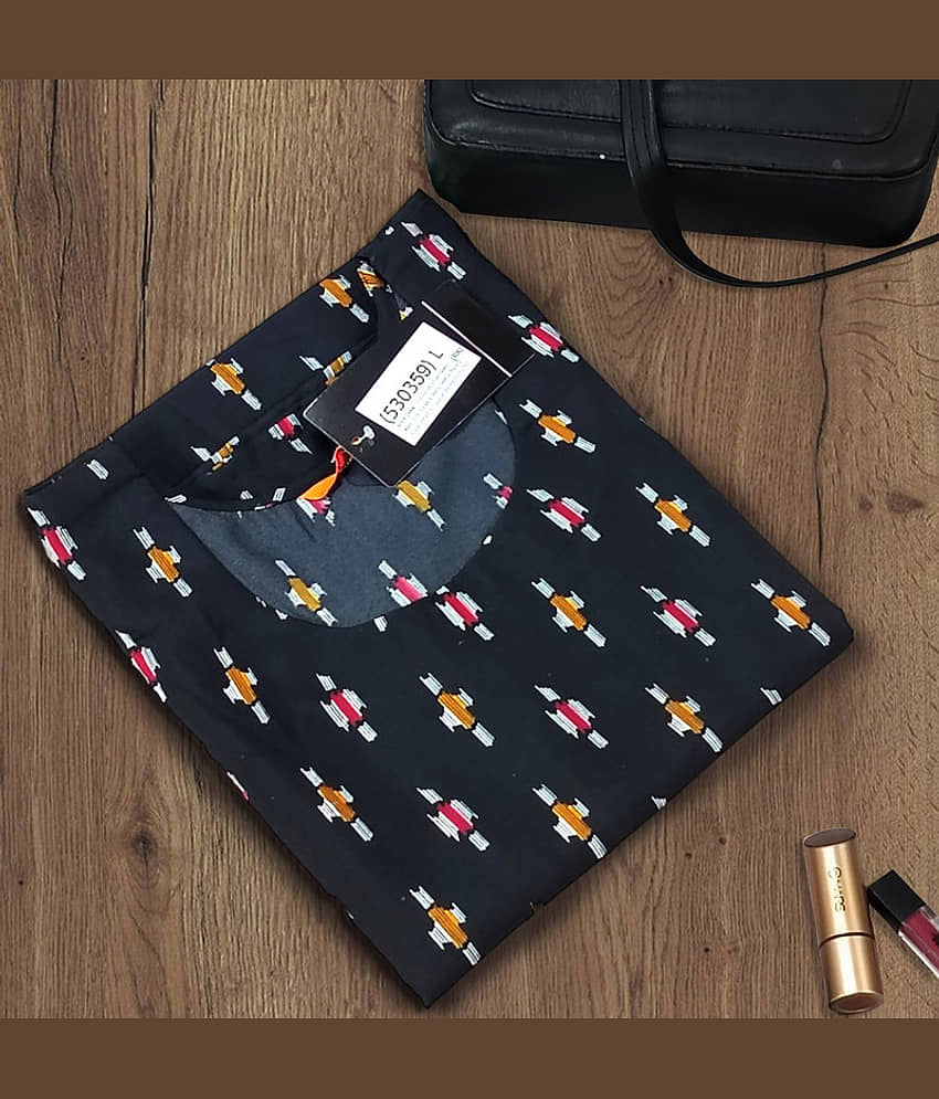 Ethnic Basket Pack of 1 Crepe Printed A-line Women's Kurti - ( Red & Black )