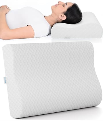 HOSPIKART Memory Foam Cervical Pillow for Neck Pain, Orthopedic Dual Height Contour Support for Sleeping (White)