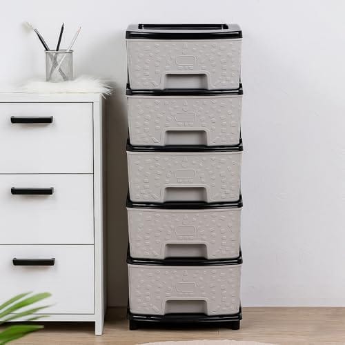 Basics Plastic 5 Tier Multipurpose Modular Drawer Storage Rack