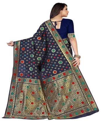 Women's Banarasi Silk Designer Weaving Saree with Unstitched Blouse (Blue, 5.50 Mtrs)