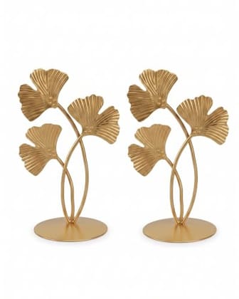 Metal Leaf Showpiece for Home Decor | Gold Plated Iron Table Stand for Living Room, Bedroom, Office Desk, Console