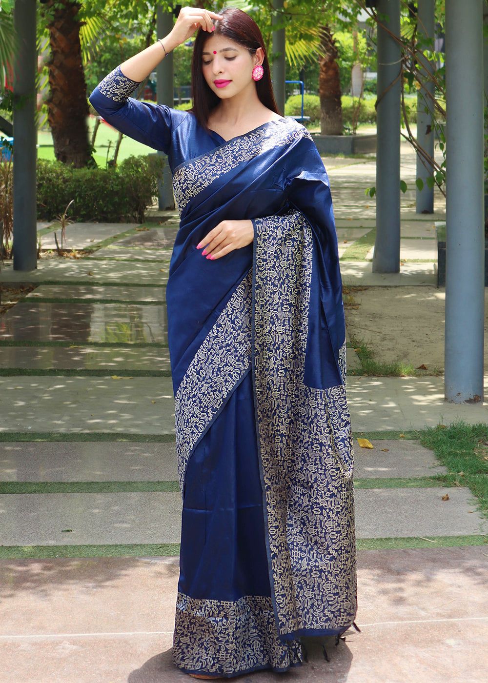 True Blue Woven Raw Silk Saree