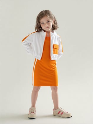 Girls Bodycon Dress With Zipper [GT-3872] (3-12 Years)-4-5Y (Size - 24) / Imported / Orange